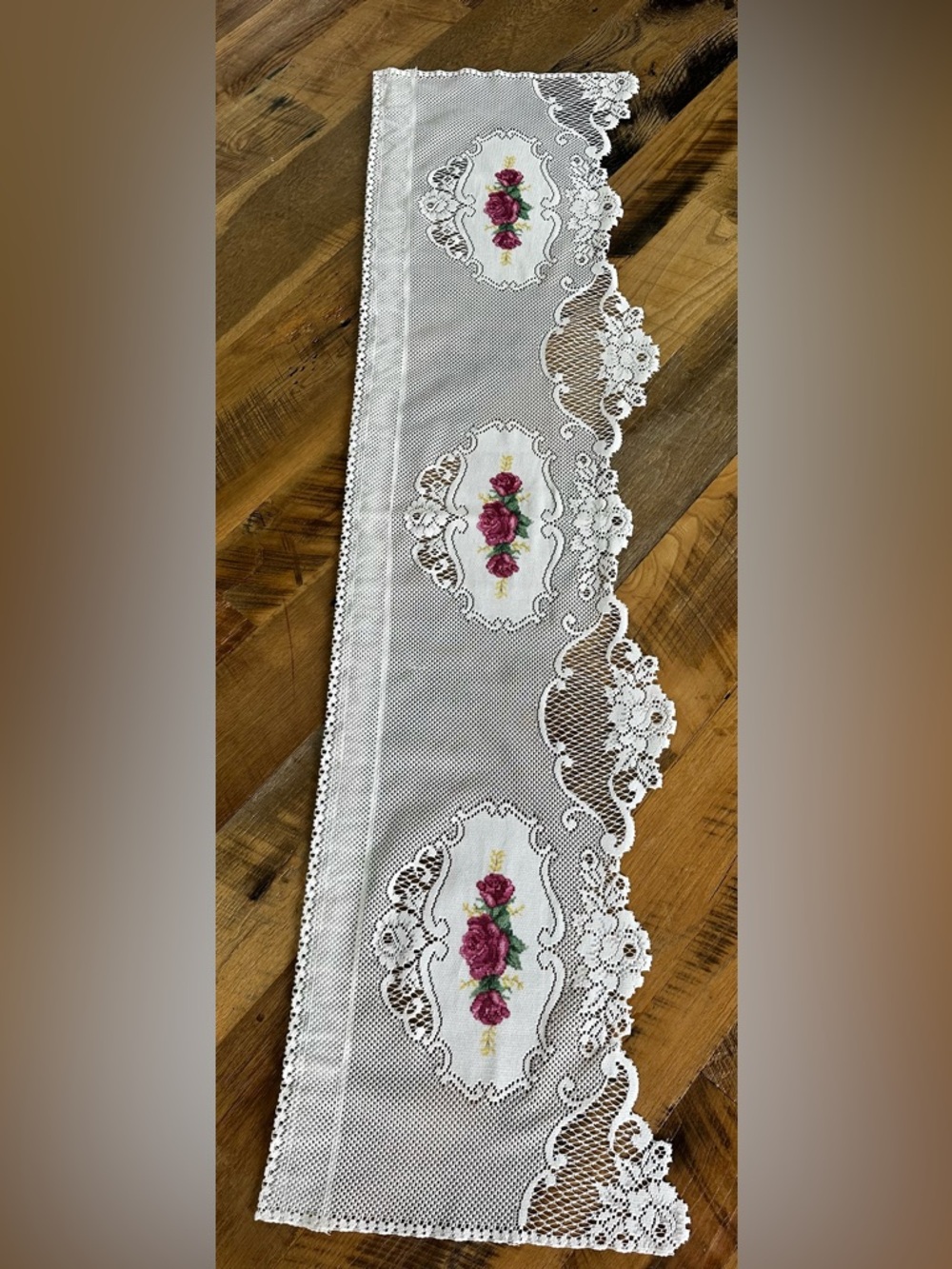 Heritage Ecru Lace Vintage Rose Swag Valance White 59.5” X 16” Cross Stitch